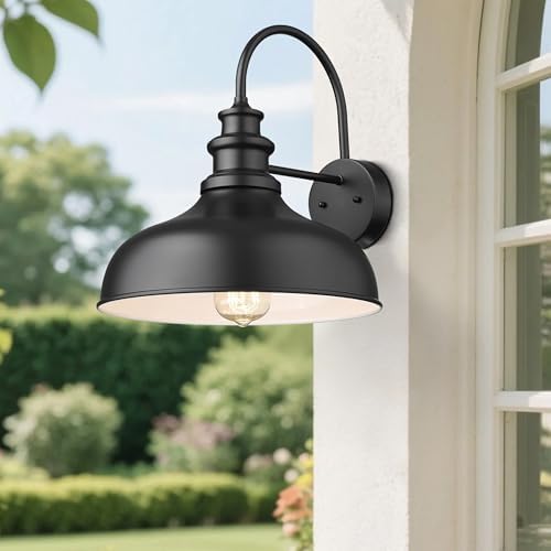 Bestshared Outdoor Farmhouse Barn Lights, Medium Outdoor Wall Barn Lighting,11.5” Dome Industrial Wall Sconces, Exterior Wall Lighting Fixture, Porch Wall Lantern (1Pack, Black+White) - Image 2