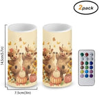 Pack of 2 Flameless Candles with Timer Battery Operated Candles with Remote Thanksgiving Day Flameless Pillar Lights for Autumn Theme Home Decoration, Pumpkin Highland Cow - Image 2