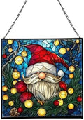 Holiday Lights Gnome Stained Glass Suncatcher – Square Hanging Window Panel for Home or Greenhouse – Whimsical Glass Art Gift for Garden Lovers, Christmas, Halloween, Father Days xzZh6D by Custom