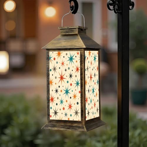 Solar Lantern Outdoor Waterproof Mid Century Fifties Modern Retro Colors Seamless Part Garden Decor LED Hanging Solar Lights Tabletop Lamp Gifts for Women Mom Outside Yard Patio Porch by DERUINVAIO