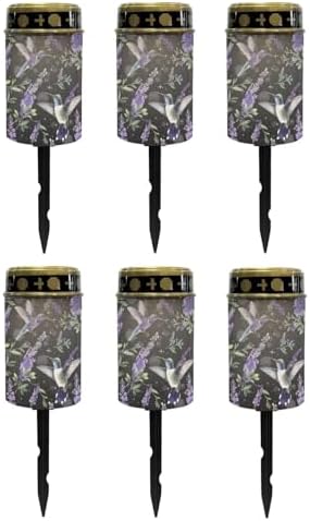 Poceacles Outdoor Solar Lights Solar Outdoor Candle Solar Cemetery Lights Water Resistant Fake Candle Solar Garden Stake Lights for Cemetery Grave Decorations, Hummingbird Hyacinth Leaf, Pack of 6 by Poceacles