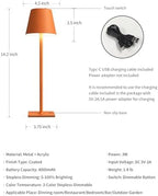 KDG 2 Pack Cordless Orange Table Lamps, Rechargeable Portable LED Desk Lamp - Image 5