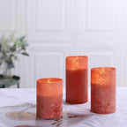 Flameless Candles Set of 3 Orange Glass LED Pillar Candle with Remote Timer - Image 6