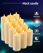 12 Pack Outdoor Waterproof Battery Operated Fake flameless LED Candles Set with Remote Control Timer, Warm White Decorative Candles for Patio Garden Wedding Table Centerpiece Home Decor - Image 3