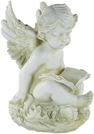 Northlight Heavenly Gardens Distressed Sitting Cherub Angel with Book Outdoor Patio Statue, 12", Distressed Ivory White - Image 5