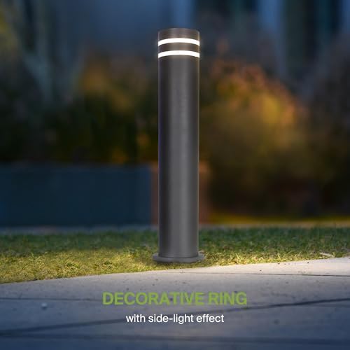 ASD 24" Round Bollard Light Fixture, Outdoor Pathway Floor Lamp | Antiglare, Waterproof, ETL Listed | 60W E26 Bulb Socket 120V | Landscape Hardwired Lighting, Exterior Post Lantern | Black - Image 4