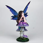Fantasy Mushroom Fairy Figurine, 6.1 Inch Blue-Purple Gradient Elf Statue, Hand-Painted Resin Decor with 3D Mushroom Base for Fairy Garden, Desk, Living Room Display - Image 4