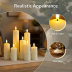 Pack of 9 Real Wax Pillars Flameless Candles with Remote, 400H Battery Operated Flickering LED 3D-Wick Warm Lights, 2/4/6/8H Timer for Home Decor(2" x 4" 4" 5" 5" 6" 6" 7" 8" 9" Ivory) - Image 2