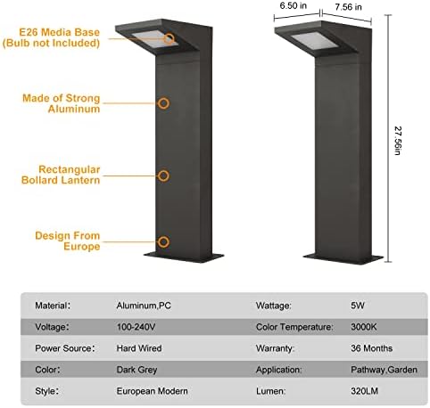 Landscape Lighting Outdoor Pathway LED Lights Modern Garden Lights Decorative Bollard Lamp IP54 Waterproof for Driveway Walkway Patio Lawn 5W 320Lm 27.6In 120V Wired - Image 6