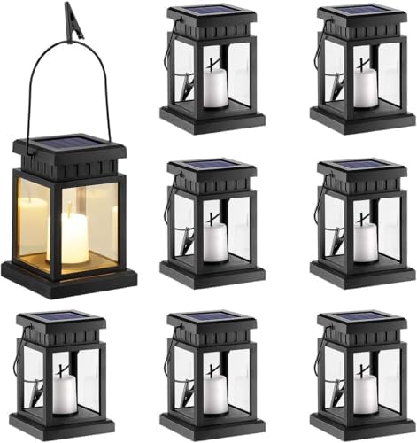 GIGALUMI 8 Pack Solar Hanging Lantern Outdoor, Candle Effect Light by GIGALUMI