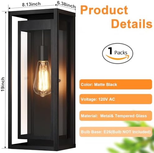 19" Large Outdoor Wall Light Fixtures, Black Porch Light - Image 5