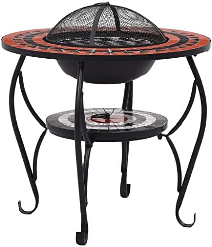 Mosaic Fire Pit Table 26.8 Inch Ceramic Round Outdoor Wood Burning Bowl with Steel Stand and Safety Mesh Cover for Patio Garden - Image 2