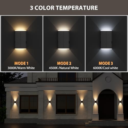 Solar Wall Light Outdoor , 3000/4000/6000K 3 Modes Dusk to Dawn Lighting Wall Sconce IP67 Waterproof Up and Down Solar Lights Outdoor Front Door Light for House, Garage, Porch, Doorway,Fence (6PACK) - Image 3