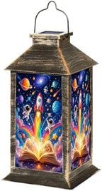 Solar Hanging Lantern Colorful Space Exploration Scene Rocket Astronauts Galaxy Elements Waterproof LED Lights Decor Patio Yard Lawn Porch Lamp, Birthday Gift for Mom Women Garden Outdoor Decor by Unknown