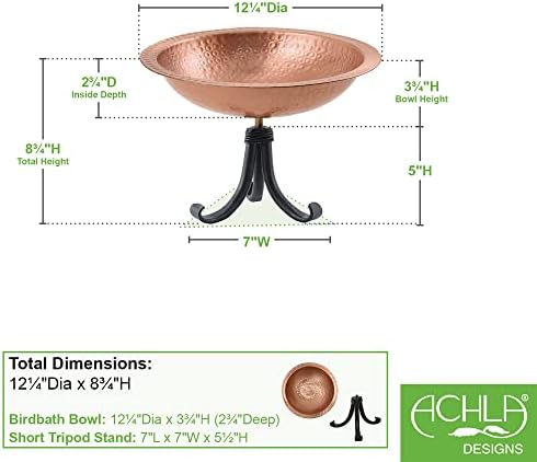 Achla Designs 201-4016 Hammered Solid Tripod Stand Birdbath, Satin Copper - Image 2
