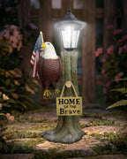 14x6 Inch Eagle Outdoor Solar Statue, Resin Garden Decor Outdoor Waterproof, Eagle Statue with American Flag for Patios, Yards, Home of the Brave Yard Lawn Gift for Mom Dad Grandpa by 365RUSTIC