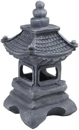 Polyresin Pagoda Garden Statue with Solar LED Light, Weather Resistant Zen Lantern for Outdoor Yard Patio Decor, Grey Finish(B) - Image 4