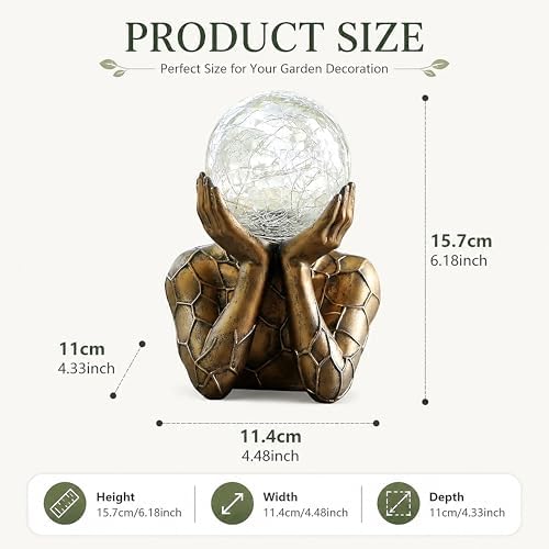 Solar Garden Statue with Crackle Glass Gazing Ball, Outdoor Warm LED Decor - Image 5