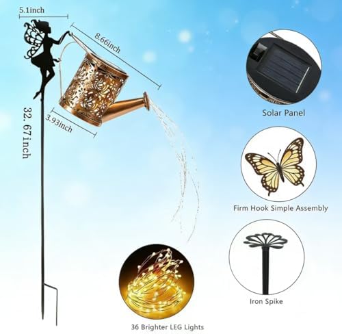 Solar Garden Lights, Fairy Watering Can String Lights Outdoor Waterproof, Decorative Solar Path Lights for Patio, Yard, Lawn, Garden Decor - Image 3