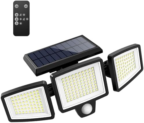 Tuffenough Solar Outdoor Lights 2500LM 210 LED Security Lights with Remote Control,3 Heads Motion Sensor Lights, IP65 Waterproof,270° Wide Angle Flood Wall Lights with 3 Modes(1 Packs) by SolarOutdoorLights