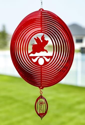 SWEN Products Flying Pig Circle Swirly Metal Wind Spinner by SWENProducts