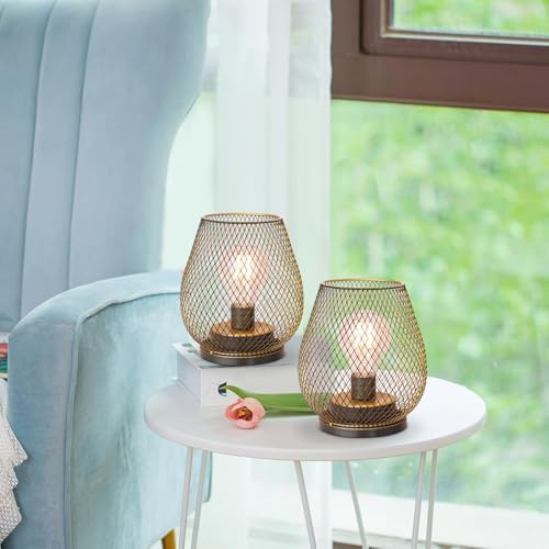 Set of 6 Battery Operated Lamp LED Table Lantern, Golden Metal Cage Cordless Lamps with LED Bulb, Vintage Decorative Outdoor Lantern for Weddings, Party, Patio, Events for Indoors Shelf Decor - Image 5