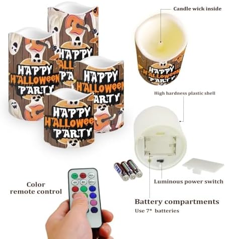 Happy Ghost Flameless Candles with Remote Timer Battery Operated Candles with Flickering Flame Color Changing Pillar Candles Light Halloween Party Outdoor Home Table Decor - Image 3