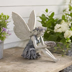 Resin Fairy Bird Feeder Statue, Sitting Winged Girl Garden Figurine with Flower-Shaped Bowl, Gray Outdoor Yard Patio and Porch Decor, 1 Pack - Image 3