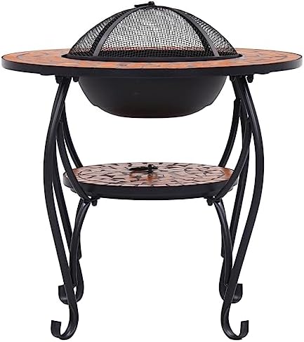 26.8 Inch Mosaic Fire Pit Table, Terracotta Ceramic Outdoor Wood Burning Heater for Garden Patio, Fireplace Bowl with Spark Screen and Poker - Image 4