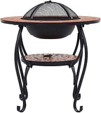 26.8 Inch Mosaic Fire Pit Table, Terracotta Ceramic Outdoor Wood Burning Firepit with Mesh Cover, Spark Screen and Poker for Patio, Garden, and Backyard - Image 4