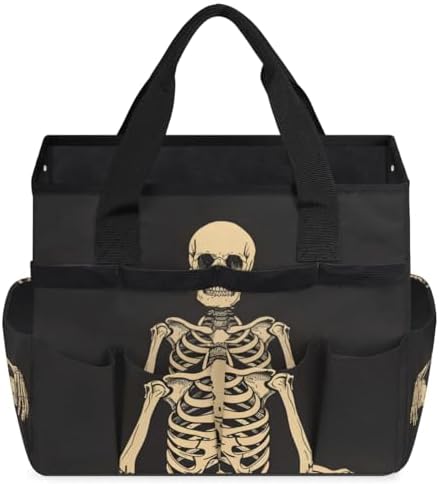 Funny Halloween Garden Tool Bag, Garden Tote Storage Bag with 10 Pockets, Indoor and Outdoor Sugar Skull Goth Gardening Tool Organizer for Women Men - Image 2