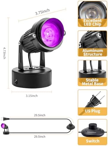 ZUCKEO LED Spot Lights Indoor RGBW Up Lights with Remote, 120V 10W Uplighting Indoor Spotlights Plug in, 4.92FT Code Accent Flood Light Christmas Color Changing Landscape Lighting with Switch (2Pack) - Image 5