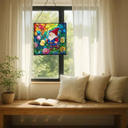 Gnome in Marshmallow Garden Stained Glass Suncatcher – Square Hanging Window Panel for Home or Greenhouse – Whimsical Glass Art Gift for Garden Lovers, Christmas, Halloween, Father Days kCb0rI - Image 7