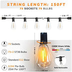 Achin Outdoor String Lights 150FT LED ST38 Edison Vintage String Lights Outdoor Dimmable Warm 2200K with 75 Shatterproof Bulbs Plastic String Lights Waterproof for Patio Bistro Gazebo Lights - Image 2