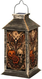 Solar Hanging Lantern Moth Skull Pumpkin Rose Gothic Orange Black Vintage Tattoo Style Waterproof LED Lights Decor Patio Yard Lawn Porch Lamp, Birthday Gift for Mom Women Garden Outdoor Decor by Unknown
