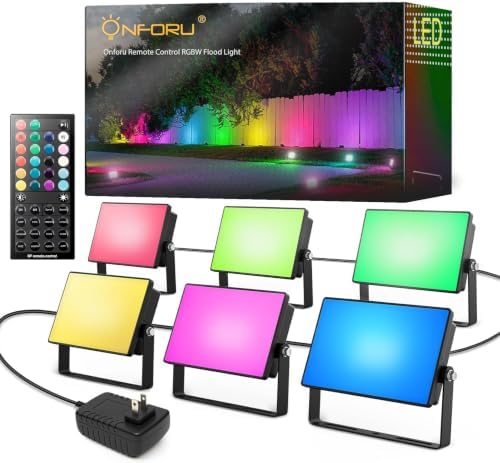 Onforu RGBW Flood Lights Outdoor with Remote, 6 Units in 1 Cord, Plug in by Onforu