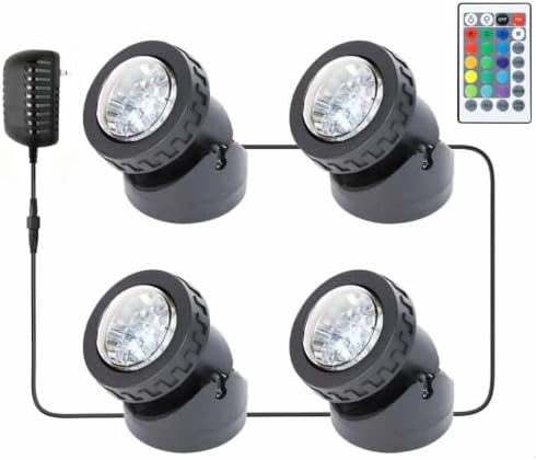 Colored Pond Lights with Timer, RGB Weighted Fountain Light IP68 Waterproof, Dimmable Outdoor Landscape Lights Fish Tank Pond Fountain Garden, 4 in Set by Unknown