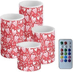 4 Pack Battery Operated Candles with Timer and Remote Flameless Candles Valentine's Day Heart Leaves Print LED Lights for Home Decorations Outdoor Lanterns for Porch by Merkmak