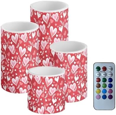 4 Pack Battery Operated Candles with Timer and Remote Flameless Candles Valentine's Day Heart Leaves Print LED Lights for Home Decorations Outdoor Lanterns for Porch by Merkmak