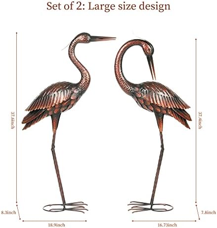 Kircust Crane Garden Sculptures & Statues Heron Decoy Large Size Metal Birds Yard Art Standing Vintage Brass Heron Lawn Ornament Outdoor Decorations 37 Inches Set of 2 - Image 3