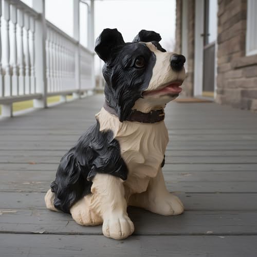 Elenon Dog Garden Statue Decorative for Yard, Black & White Border Collie Figurines Home Lawn Decor, Patio Kitten Tuxedo Statues Pets Memorial Ornament for Dog Lovers - Image 2