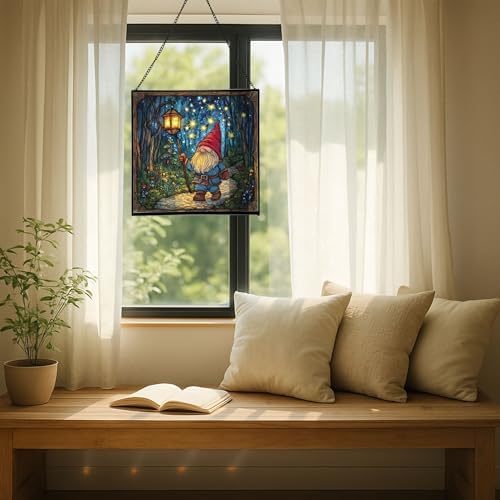 Starglow Gnome Trail Stained Glass Suncatcher – Square Hanging Window Panel for Home or Greenhouse – Whimsical Glass Art Gift for Garden Lovers, Christmas, Halloween, Father Days HMrBzf - Image 7