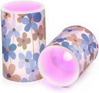 Blue Brown Retro Flowers Flameless Outdoor Battery Operated Candles Electronic Lights Waterproof Remote Control for Votive Battery Powered 2-Piecing Set - Image 2