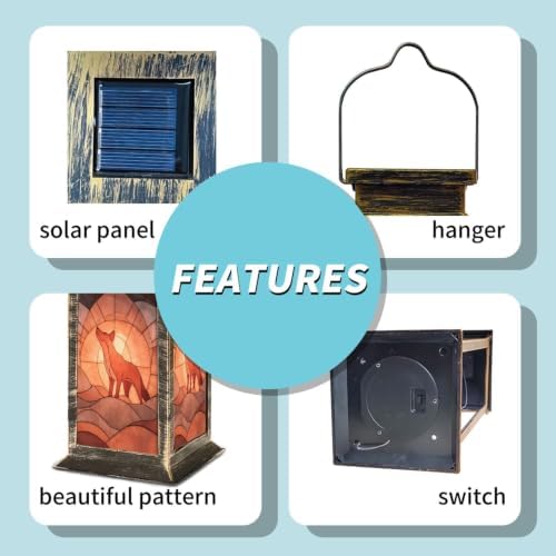 Solar Lantern Abstract Fox Silhouette Glass Outdoor Waterproof Garden Hanging Lantern Solar Powered Lighting Outside Solar Light for Patio Yard Camping, Gifts for Women Mom - Image 5