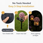 Solar Pink Floral Cottage Lights Outdoor, 2 Pack Waterproof Fairy Garden Pathway Lights, Hand-Painted Resin Flower House Decor for Yard Lawn Patio, Gift for Garden Lovers - Image 4