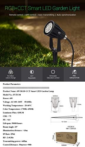 LGIDTECH FUTC04 Miboxer 6W RGB+CCT Outdoor LED Landscape Garden Spotlight AC100-240V 16 Million Colors Changing,Color Temperature Adjustable,Memory Function.Smartphone Can't Control Directly - Image 2