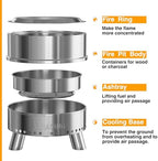 20 Inch Smokeless Fire Pit with Removable Ash Pan, Fire Pits for Outside Wood Burning, Portable Bonfire Outdoor Firepit, Bag & Poker Included, Stainless Steel (Silvery- with Legs-Fire Pit) - Image 3