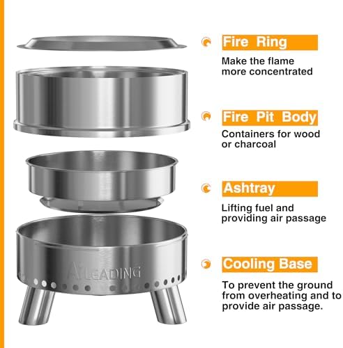 20 Inch Smokeless Fire Pit with Removable Ash Pan, Fire Pits for Outside Wood Burning, Portable Bonfire Outdoor Firepit, Bag & Poker Included, Stainless Steel (Silvery- with Legs-Fire Pit) - Image 3
