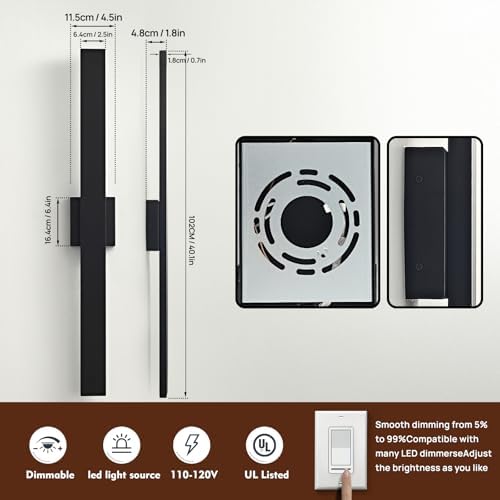40.1inch Long Outdoor Modern LED Wall Light, Waterproof IP65 Warm White Led Wall Mount Lighting Fixture Black Outdoor Wall Sconces Outside Lights for House Garage Front Door Patio 1Pack - Image 3