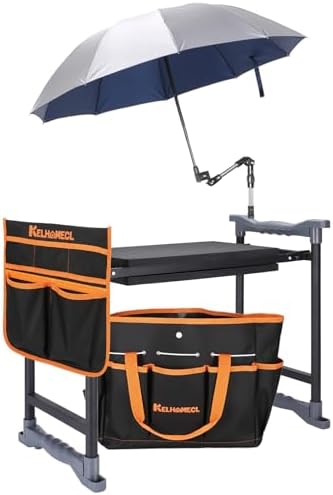 Garden Kneeler and Seat with Umbrella,Heavy Duty Gardening Bench and Stool by InEveryCornerNaturesCalm